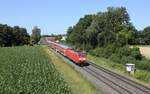 Am 7.7.2023 kam DB 146110 mit dem RE 2 aus Düsseldorf um 11.16 Uhr in Richtung Hauptbahnhof Osnabrück fahrend durch den Stadtteil Hellern.