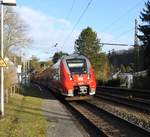 DB-RHEIN-SIEG-EXPRESS 442 754 BEI DURCHFAHRT NIEDERHÖVELS/SIEG  Am 14.1.2018durchquert RSE 442 754 bei schönstem Winterwetter nachmittags den  Haltepunkt NIEDERHÖVELS/SIEG auf der Fahrt