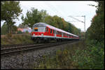 Mit Steuerwagen voraus ist hier die Teutobahn nach Münster am 21.10.2007 um 14.27 Uhr am Ortsrand von Hasbergen unterwegs.