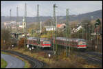 Am 11.11.2007 um 11.36 Uhr war diese Aufnahme der sich im Bahnhof kreuzenden RB Züge nach Münster bzw.