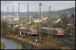 Am 11.11.2007 um 11.36 Uhr war diese Aufnahme der sich im Bahnhof kreuzenden RB Züge nach Münster bzw.