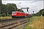 Am 1.7.2022 fährt hier DB 146111 mit dem RE 2 aus Düsseldorf um 11.17 Uhr in Hasbergen ein.