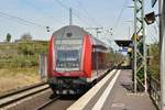 Nachschuß auf einen Dostockzug nach Dortmund am Sonntag den 12.8.2018 in Richung Neuss fahrend in Allerheiligen zu sehen.