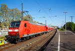   Der RE 9 (rsx - Rhein-Sieg-Express) Siegen - Köln - Aachen im Sandwich der Zuglok 146 006-2 und der Schublok 146 002-1 fährt am 21.04.2019 (Ostersonntag) vom Bahnhof Köln Süd