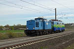 Am 09.04.26 schleppte 202 563 des Dampflokwerks Meiningen 111 074 durch Brehna Richtung Halle(S). Die V100 war zu dieser Zeit vom Werk Dessau aus im Einsatz.