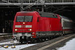 D-DB 101 005-7 zog am 04.01.2026 im leicht vereisten zustand ihren IC 2263 nach Hamburg Hbf (AH) hier bei der Ausfahrt aus dem Lübecker Hbf (AL).