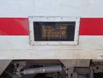 Das Zuglaufschild vom IC 2156 von Gera Hbf nach Dortmund Hbf, am 05.09.2026 in Gotha.