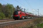 Rj 60 bestand am 19.04.2009 gleich aus zwei Railjet Garnituren. An der ersten Garnitur war 1116 203, an der zweiten 1116 218. Die Aufnahme entstand in Haar (bei M�nchen).