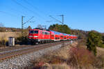 111 217 DB Regio mit RE 4858 (München Hbf - Nürnberg Hbf) bei Laaber, 12.02.2022