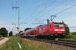 Nachschuss am 05.06.2017 auf die 146 221-7  25 Jahre RAB , welche eine RB (Neuenburg (Baden) - Freiburg (Brsg) Hbf) aus dem Bahnhofsbereich von Müllheim (Baden) gen Buggingen schob.