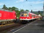 Dieser RE-zug kam am 14.Juni 2007 mit einer 218er und 4 N-Wagen ber die Brenzbahn von Ulm Hbf nach Crailsheim.