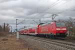 Nachschuss auf 146 115  Landkreis Breisgau-Hochschwarzwald , als diese am 27.01.2019 mit ihrer RB (Neuenburg (Baden) - Freiburg (Brsg) Hbf) in den Haltepunkt von Buggingen fuhr.