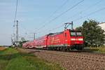 Nachschuss auf die Freiburger 146 114-4  Landkreis Emmendingen , als diese am Nachmittag des 28.08.2019 ihre RB (Basel Bad Bf - Offenburg) durch den Haltepunkt von Auggen durch in Richtung