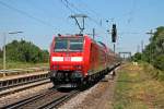 Ausfahrt am 08.07.2013 von 146 116-9  Baden-Wrttemberg erfahren  als RE 26504 (Basel Bad Bf - Offenburg) aus dem Bahnhof von Orschweier gen Lahr.