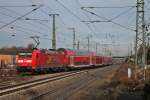 Ausfahrt am 25.01.2014 von der Freiburger 146 111-0  Baden-Württemberg erfahren  mit einer RB aus Neuenburg (Baden) nach Freiburg (Brsg) Hbf in Müllheim (Baden).