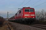 Ausfahrt am 18.01.2014 von 111 062-6  Neuenburg (Baden)  und ihrer RB 26573 (Freiburg (Brsg) Hbf - Neuenburg (Baden)) aus dem Hp Buggingen in Richtung Müllheim (Baden).