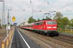 Nachschuss auf 111 054 am 25.04.2014 als Schublok einer RegionalBahn aus Schliengen in Müllheim (Baden).