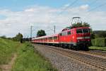 Ausfahrt am 08.08.2014 von der Freiburger 111 062-6  1000 Jahre Gundelfingen  mit einer RB (Schliengen - Offenburg) in Richtung Emmendingen.