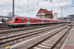 80-34 101-1 an der Spitze der RB 15355 (Frankfurt (Main) Hbf - Heidelberg Hbf), am 26.3.2016 bei der Einfahrt in den Bahnhof Weinheim (Bergstraße).