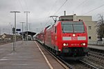 Ausfahrt von einem RE (Offenburg - Basel Bad Bf) am 17.01.2015 mit der 146 112-8  Baden Württemberg erfahren  aus Müllheim (Baden) gen Auggen.