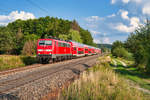 111 130 mit dem RE 4860 (München Hbf - Nürnberg Hbf) bei Postbauer-Heng, 04.08.2019