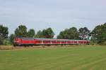 Am 28.Juli 2013 war 218 488 mit einem umgeleiteten RE aus Mnchen Hbf am alten Bahnhof Woringen(Schwaben) an der Illertalbahn auf dem Weg nach Kempten(Allgu) Hbf.