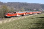 Die 111 216-8 mit der RB von München nach Nürnberg bei Dollnstein am 12.03.2014