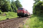 16.06.2014; 218 444 erreicht mit ihrer RB nach München Hbf den Bahnhof Hörlkofen