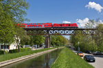 am 9.5.2016 überquerte diese 245 mit einem RE aus München kommend die Brücke über den Kanal bei Wangen, aufgrund von Bauarbeiten bei Oberstaufen wurden im Sommer 2016 die RE