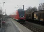 Hier ein RE3 von Elsterwerda nach Schwedt/Oder Hbf., bei der Einfahrt am 30.3.2010 in Schwedt/Oder Hbf.