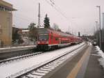 Hier ein RE7 von Bad Belzig nach Wnsdorf-Waldstadt, bei der Einfahrt am 13.2.2011 in Bad Belzig.