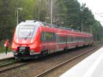BR 442 (Bombardier Talent 2) als RE7 nach Berlin-Charlottenburg im Bahnhof Potsdam-Rehbrcke.(28.4.2013)