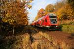 RE 93030 auf dem Weg nach Trebbin am 29. Oktober 2011 in Neubrandenburg.
