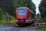 RE 4 zwischen Torgelow und Eggesin am Bahnübergang in km 152,0.