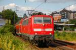 111 127 mit RE4 in Wuppertal Steinbeck, am 21.06.2019.