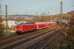 111 012 mit RE4 in Wuppertal Sonnborn, am 28.12.2019.