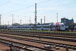 Nachschuss auf SÜWEX 429 122, als dieser am 12.04.2017 als RE1 (Koblenz Hbf - Mannheim Hbf) in den Dillinger Bahnhof fuhr.