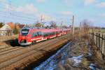 Am 10.02.13 durchfhrt 442 116/616 mit einem weiteren 442  als RE 17068  SAXONIA  den Ort Bornitz und wird in wenigen Minuten den Bahnhof Oschatz erreichen.