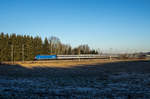 01.01.17 RE Ersatzverkehr (MRB) mit 145 030 und NX Wagengarnitur kurz nach Sonnenaufgang bei Reuth im Vogtland.