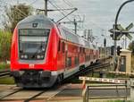 BR 146.0 zieht den RE 20 nach Uelzen am 08.04.2017 aus dem Bahnhof von Tangerhütte.