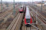 Doppelausfahrt der RB nach Halle(S) und Leipzig aus Bitterfeld. Fotografiert am 03.03.09.