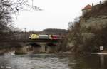 182 513 Dispolok ES 64 U2-013 schiebt RB 16319 Eisenach - Halle, Thringer Bahn KBS 580 Erfurt - Naumburg, fotografiert bei Saaleck 21.02.2012