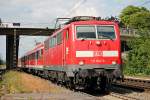 Ausfahrt von der Freiburger 111 062-6  Neuenburg (Baden)  am 11.07.2014 mit einer RegionalBahn (Offenburg - Schliengen) aus Orschweier gen Ringsheim.