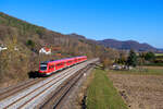 612 471 DB Regio als RE 3558/3018 (Regensburg Hbf / Neustadt (Waldnaab) - Nürnberg Hbf) bei Hersbruck rechts der Pegnitz, 01.03.2021