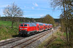 Bei Naabdemenreuth konnte ich am Nachmittag des 16. April 2025 den RE 4858 auf seiner Fahrt von München HBF nach Hof aufnehmen. Es führte die optisch bestens gepflegte 218 416. 
