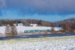 223 072 DLB  Griaß di Allgäu  mit ALX 79856 (Hof Hbf - München Hbf) bei Reuth b. Erbendorf, 10.12.2021