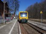 Bahnhof Mllrose  Zug der OE36 kommt aus   Frankfurt,Oder fhrt weiter nach   Berlin-Schneweide  Aufgenommen am 2.April 09