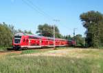 RE2 von Cottbus nach Wittenberge ist hier kurz vor der Einfahrt in den Bahnhof von Lbbenau/Spreewald.