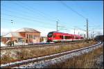 Ein 429er als RE 33310 Binz-Stralsund am 05.01.2009 zwischen Rügendammbahnhof und Hbf Stralsund.