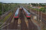 Mde bin ich , geh zur Ruh, kurz vor 21 Uhr am 03.07.2013 in Wolfsburg Hbf, die RE/RB-Zge in der Abstellanlage in Wolfsburg auf der Ostseite des Bahnhofes.